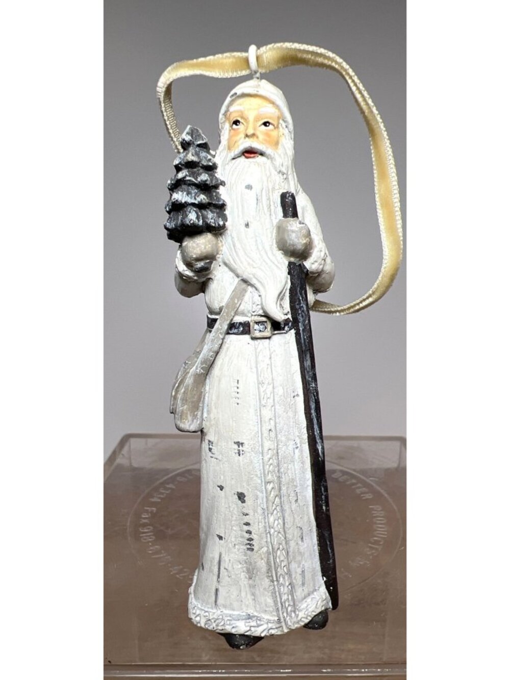 Rustic Style Hand-Painted Santa Claus Christmas Ornament With Tree And Staff